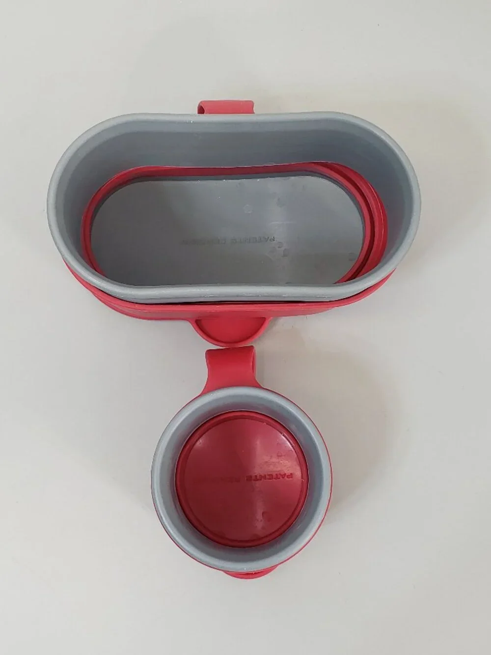Lot of 2 Copco Bag Cap Reusable Snap Lid Bag Top - 1 large, 1 small - Red Gray